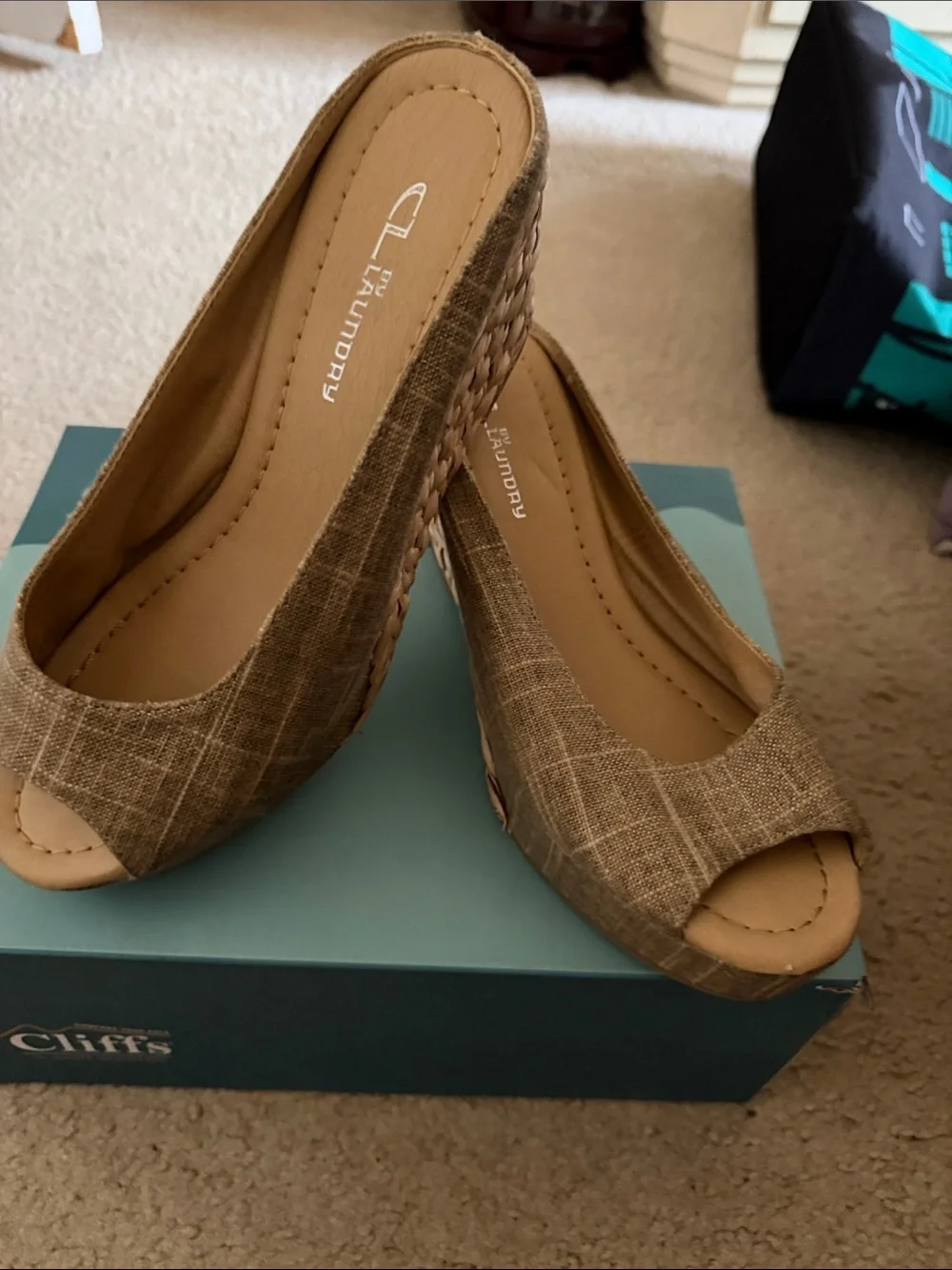 Tan Peep-Toe Wedge Heels